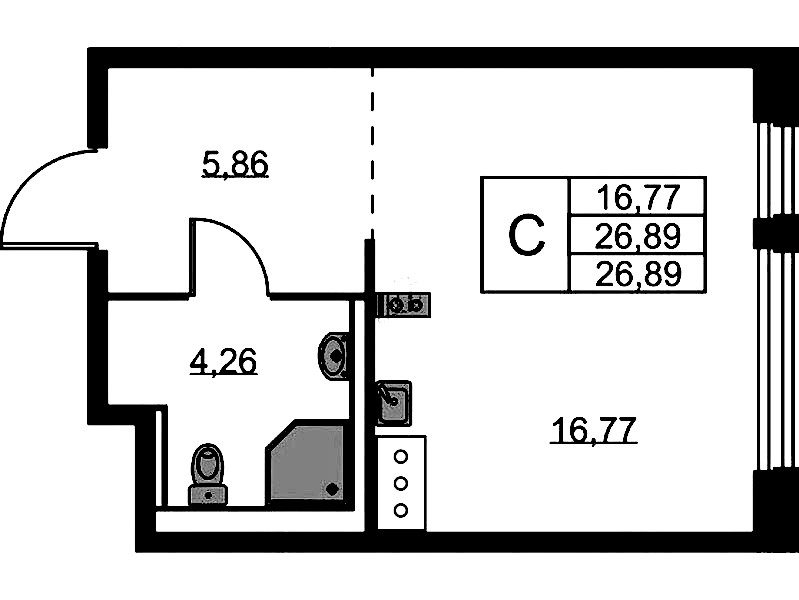 Квартира студия 26.89 м², 11/11 эт., ЖК «Новое Колпино»